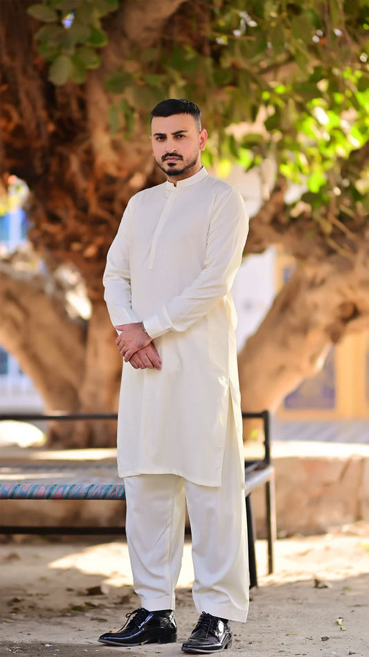 Basic Stitched Boski Suit - Cream Ban