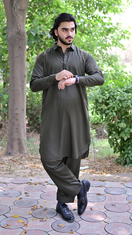 Signature Stitched Suit - Bottle Green