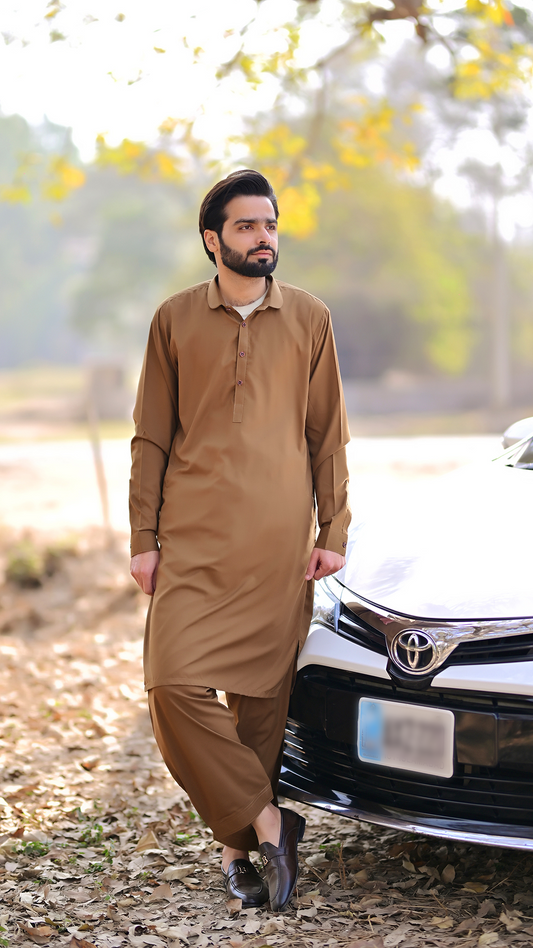 Premium Stitched Suit - Chocolate Brown Collar